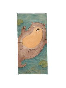 Mr. & Mrs. Panda Пляжное полотенце с изображением обнимающей выдры, без надписи, пастельно-серого цвета