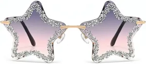 Солнцезащитные очки Melrose с пятиконечной звездой и бриллиантовой оправой, модные женские солнцезащитные очки, эффектные очки для вечеринок, модель 20002, Grey Pink