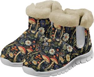 Женские зимние сапоги JoyLamoria с принтом Санта-Клауса и оленей, синие с снежинками, теплые пушистые ботинки для прогулок, утепленные, с противоскользящей подошвой для улицы