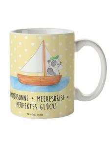 Кружка Летнее море счастья с надписью в пастельно-желтых тонах Mr. & Mrs. Panda