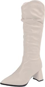 Женские свободные высокие сапоги из искусственной кожи до колена, модные женские мягкие и комфортные ботильоны с мягкой складкой и массивным каблуком, на облегченной подошве LZXBZAI, White