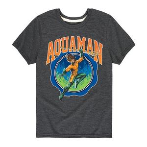 Футболка с принтом Aquaman Collegiate для мальчиков 8-20 Licensed Character, Heather Charcoal