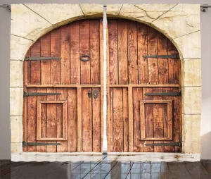 Штора ABAKUHAUS в деревенском стиле, фасад из дубовой двери и камня, присборенная тесьма для спальни с петлями и крючками, 280 x 175 см, кремово-коричневый цвет