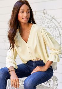 LASCANA женская блузка на пуговицах с V-образным вырезом, кремовый