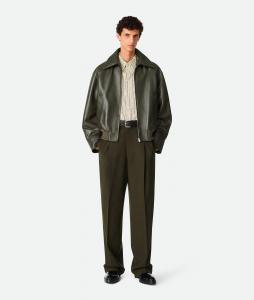 Leather blouson BOTTEGA VENETA, темный лес