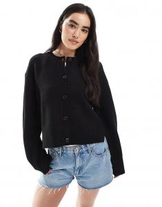 Кардиган свободного кроя с круглым вырезом и разрезами по бокам ASOS DESIGN черного цвета