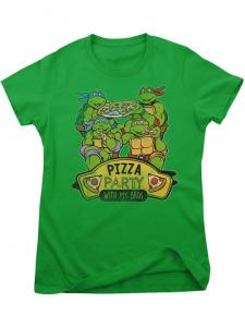 Футболка Pizza Party With My Bros Girly Tee зеленого цвета Teenage Mutant Ninja Turtles