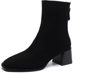 CPMBFDC Женские ботильоны с квадратным носком, низкий широкий каблук, молния сзади, офисные деловые ботильоны (черные, B, 8)