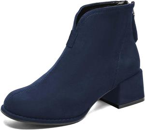 Женские комфортные классические ботинки Chelsea XYD, высокий голеностоп, массивный каблук-блок, из искусственной замши, без шнуровки, повседневные модные ботильоны с круглым носком и задней молнией, Navy