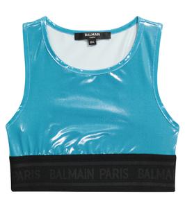 Металлический укороченный топ Balmain Kids, Turchese