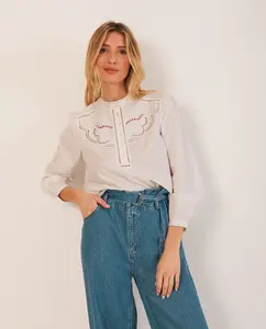 Блузка с длинными рукавами и круглым вырезом Indi & Cold, белый