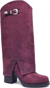 Generic Женские западные сапоги до колена, замшевая кожа, декор с заклепками, серебристая пряжка, каблук-кирпич, черный, хаки, коричневый и винный