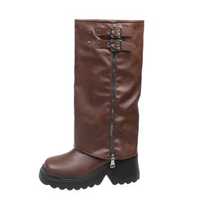 Yang Nianhua Коричневые женские ботинки до колена, цвет Brown