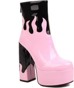 JOEUSTY Женские массивные ботильоны на платформе с высоким каблуком, молния, круглый носок, модные вечерние короткие ботинки