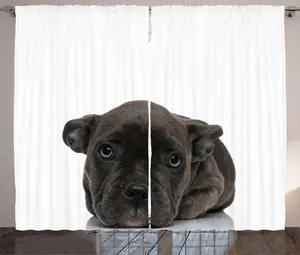 Штора ABAKUHAUS с принтом собачьих лап в деревенском стиле, American Bully Resting, универсальная тесьма для гостиной с петлями и крючками, 280 x 225 см, цвет "коксовый серый" светло-серый Abakuhaus