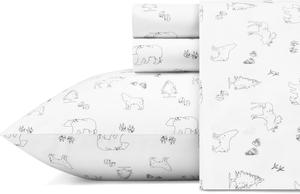 Комплект постельного белья Eddie Bauer Home | Коллекция Percale - 100% хлопок, свежий и прохладный, легкий и влагоотводящий, размер Queen, с рисунком "Животные следы", Animal Tracks White/Black