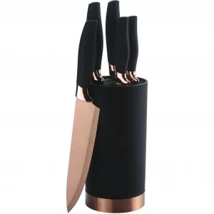 Набор ножей KING «QUISIN», (набор, 6 предметов), 5 кухонных ножей, 1 блок ножей, лезвия ножей с титановым покрытием, цвет Rosé