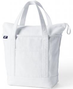 Средняя однотонная холщовая сумка-тоут с пятью карманами и застежкой-молнией сверху Lands' End, белый