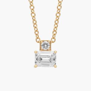 Подвеска с бриллиантами огранки «багет» и круглой огранки из желтого золота 14 карат (1/3 карата). Blue Nile