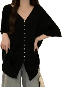 Женская футболка с V-образным вырезом и пуговицами
