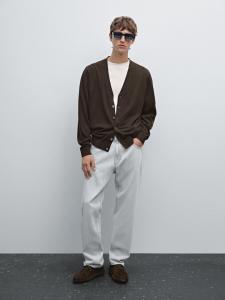 Вязаный кардиган из 100% мериносовой шерсти Massimo Dutti, коричневый