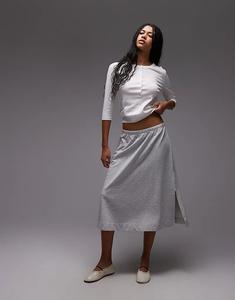 Юбка мидакси ARKET из чистого хлопка серого цвета без застежек