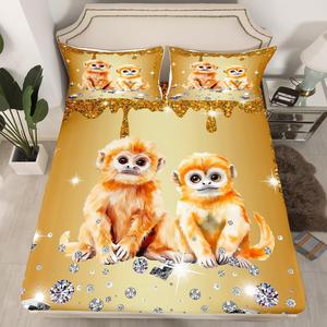 Erosebridal Набор постельного белья Gold Monkey с желтыми пайетками и кристаллами, лесные животные, Sliver Yellow White