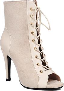 Minishion Z012 Damen-Stiefeletten, zum Schnüren, offener Zehenbereich, sexy und elegant, Z012 Nude