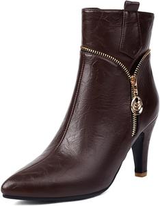 Женские элегантные ботильоны с заостренным носком, модные, на шпильке и маленьком каблуке, с боковой молнией, короткие JOEUSTY, Coffee