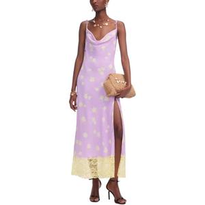 Круглый вырез с кружевной отделкой миди-платье Self-portrait, фиолетовый