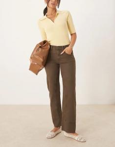 Джинсы Free People Risk Taker средней посадки прямого кроя в коричневом цвете в стиле рабочей одежды