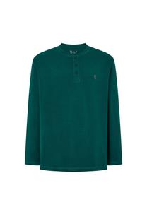 Мужская пижамная футболка с коротким рукавом и планкой на пуговицах, однотонная зеленая El Búho NOCTURNO, зеленый