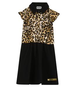 Платье из эластичного джерси с оборками Moschino Kids, черный