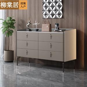 Liutangju Комод 120 см для спальни из массива дерева с шпоном, 6 ящиков, современный минимализм, цвет теплый серый и белый