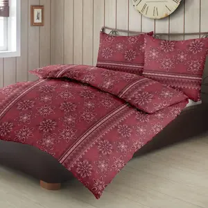 Комплект постельного белья Dream Sleep из фланели со звездами и снежинками, красный, 155x220 см + 80x80 см Traumschlaf