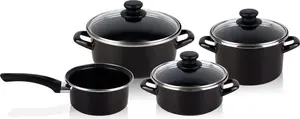 Набор посуды KENIA, 7 предметов, подходит для индукционных плит, двухслойное антипригарное покрытие, стеклянная крышка без ПФОК, черный цвет Magefesa