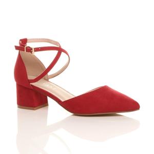 Туфли на среднем каблуке из искусственной замши с перекрещенными ремешками, острый носок, 2 части каблука AJVANI, красный