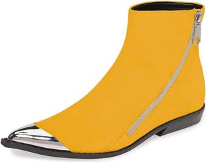 Женские комфортные западные ботильоны FSJ с низким каблуком, заостренным носком и боковой молнией, повседневные рабочие туфли, размер 4-15 US, Yellow