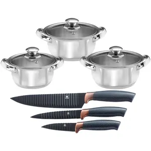 Набор кастрюль King Stainless Steel с комплектом ножей, 9 предметов