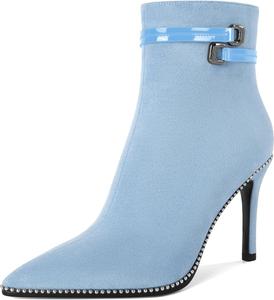Женские ботильоны Soireelady с заостренным носком, тонким высоким каблуком, расшитые бисером, с коротким голенищем, боковой молнией и металлической пряжкой, каблук 4 дюйма, Light Blue