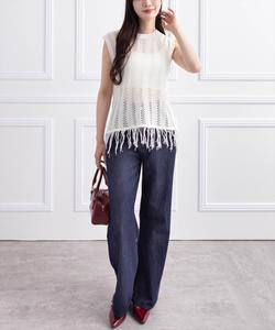 Вязаный топ из сетчатой ткани с бахромой