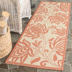 Ковер SAFAVIEH, 69 x 305 см, Washable из коллекции Courtyard для улицы, Natural & Terracotta, без ворса и легкая очистка, идеально для патио, прихожей, гардеробной, коридора, кухни (CY2961-3201)