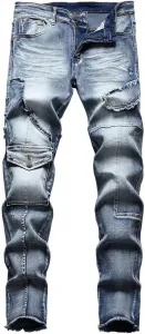 Мужские карго джинсы с карманами, стрейч, прямые SIDUFHAOPKLL