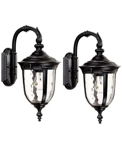 Набор из 2 настенных светильников Bellagio Vintage Outdoor, текстурированный черный, с нисходящим мостиком, 16 1/2 дюйма, прозрачное кованое стекло для наружной установки на столбе сарая John Timberland, black
