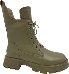 Женские кожаные боевые ботинки, армейский стиль, ботинки на шнуровке с высокой массивной подошвой, боевой стиль Generic, Green