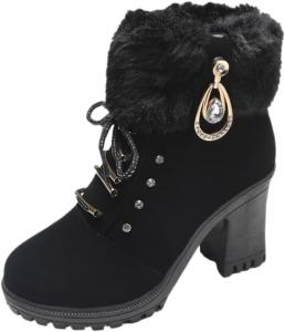 Женские толстые ботинки - теплые, с металлическим дизайном, удобные для повседневного использования, подходят для активного отдыха на природе и снежных условий. Fusecottc, Black