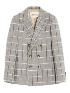 Двубортный пиджак в клетку Valentino Garavani, серый