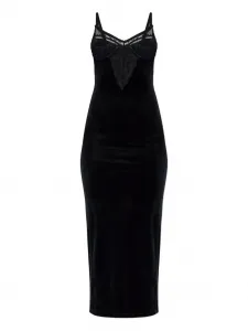 Бархатное платье с кружевом Self-Portrait, черный