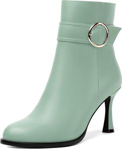 Женские ботильоны WAYDERNS с пряжкой, круглый носок, матовые, однотонные, повседневные, на высоком каблуке 3,3 дюйма, Turquoise