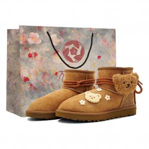 Классические мини-ботинки Wan Hua Nong, Milk Tea Bear, шоппер, плюш, утепленные короткие зимние сапожки на овчине с флисовой подкладкой UGG, хаки